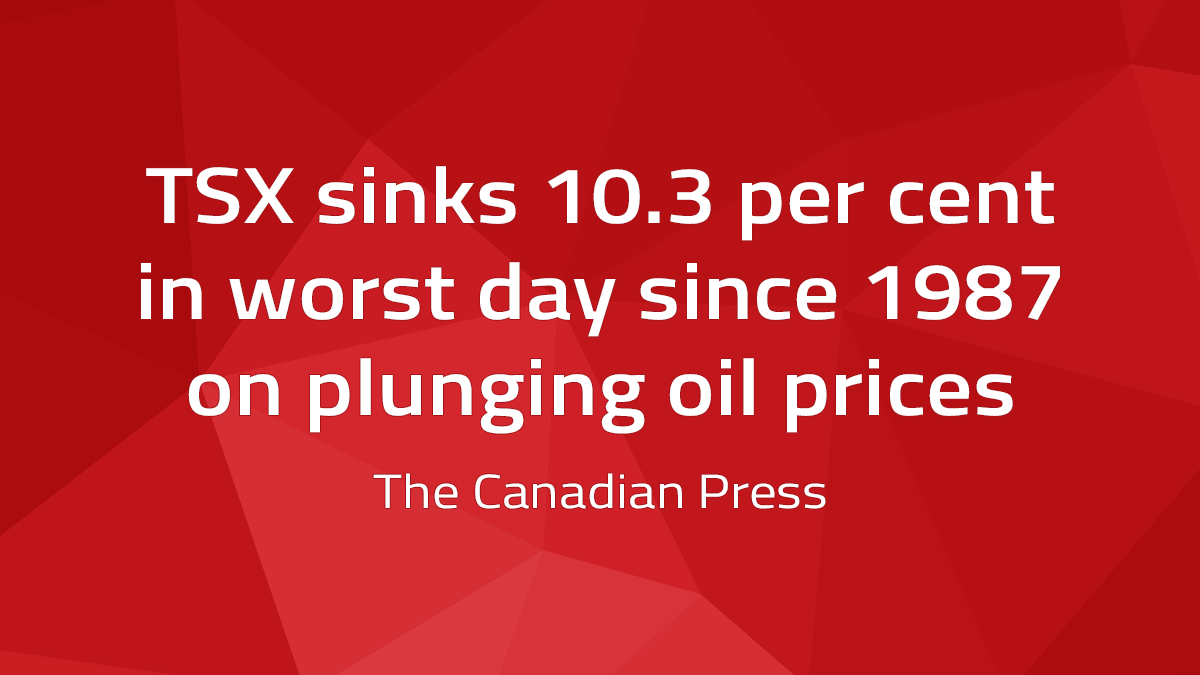 Canadian Press – TSX Sinks 10.3% In Worst Day Since 1987 On Plunging Oil Prices